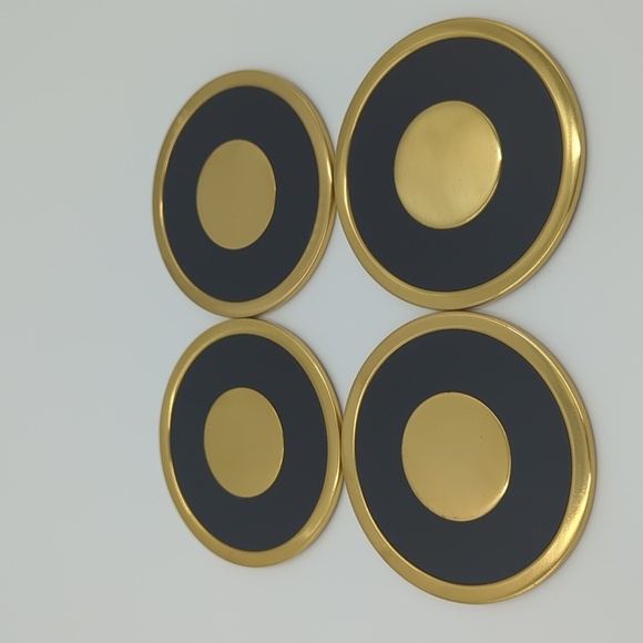 Set of 4 drink Coasters Metal With Holder Black & Gold Round - Picture 2 of 9